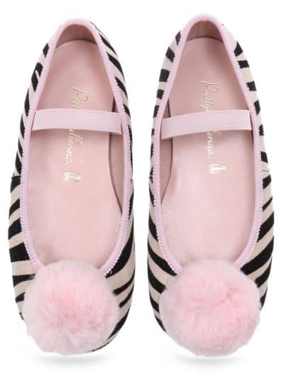 Pink Zebra|שחור|לבן|ורוד|ילדות| בלרינה|נעלי בלרינה לילדות|נעלי בלרינה