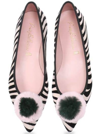 Zebra Pon Pon|שחור|לבן|ירוק|נעלי בובה|נעלי בלרינה|נעליים שטוחות|נעליים נוחות|ballerinas