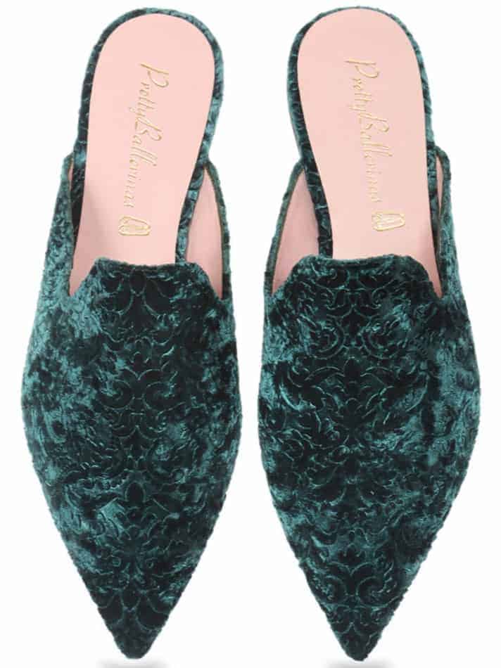 Velvet green flip flops